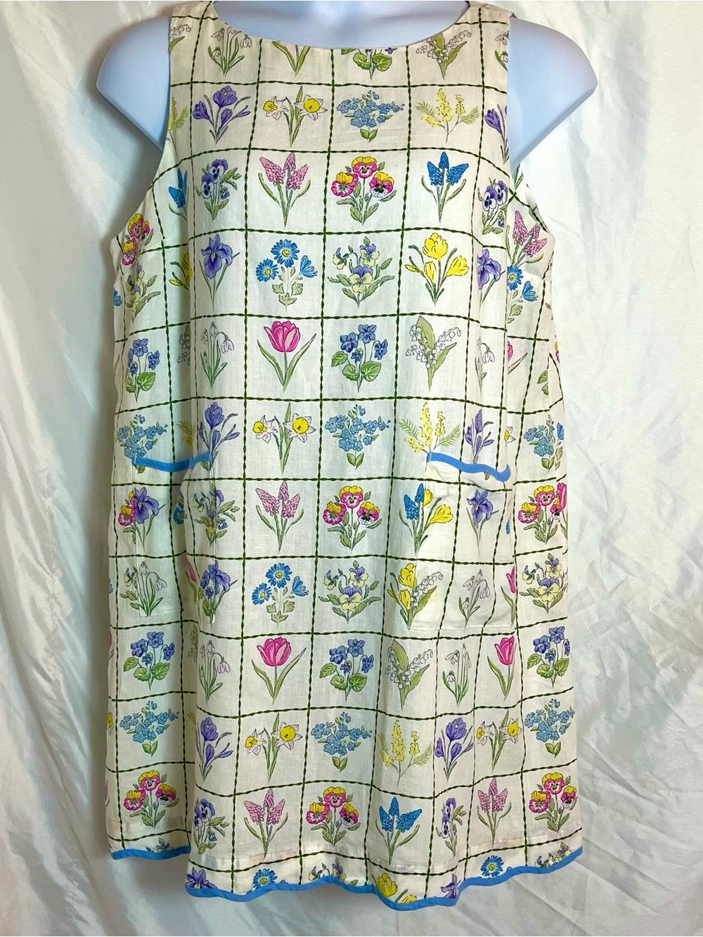 NWT Crown & Ivy Linen Blend Floral Grid Grandmillennial Shift Dress PXL